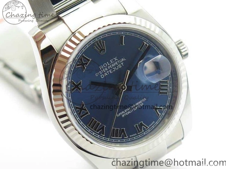 0211 DateJust 36mm SS 116234 ARF 1:1 Best Edition Blue Roman Dial Fluted On 904L SS Oyster Bracelet SA Supportive 3516
